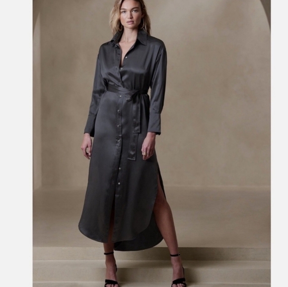 Banana Republic 100% Silk Long Sleeve Maxi Dress Size Small - Picture 1 of 5
